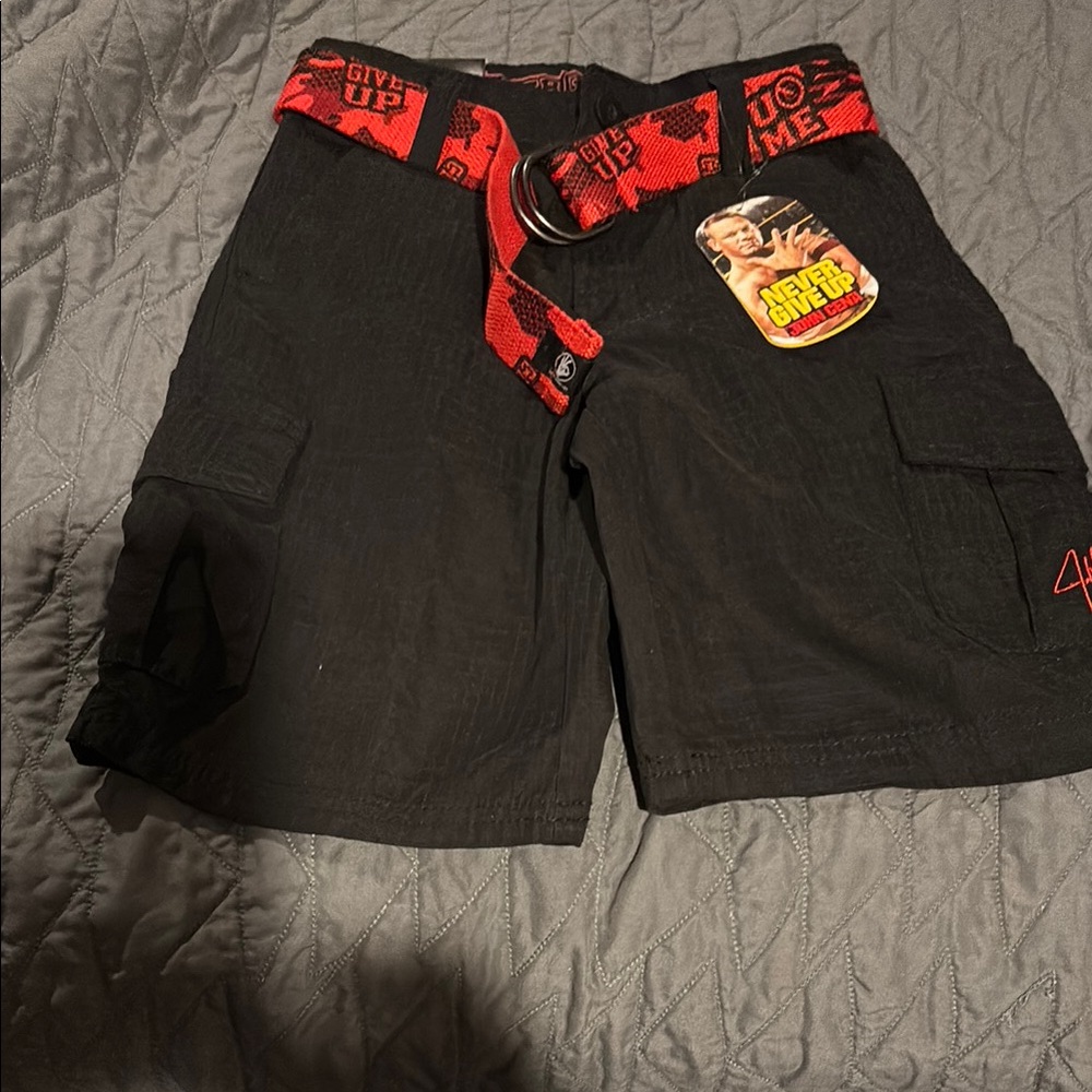 NWT John Cena Black & Red kids 8  Shorts with Belt